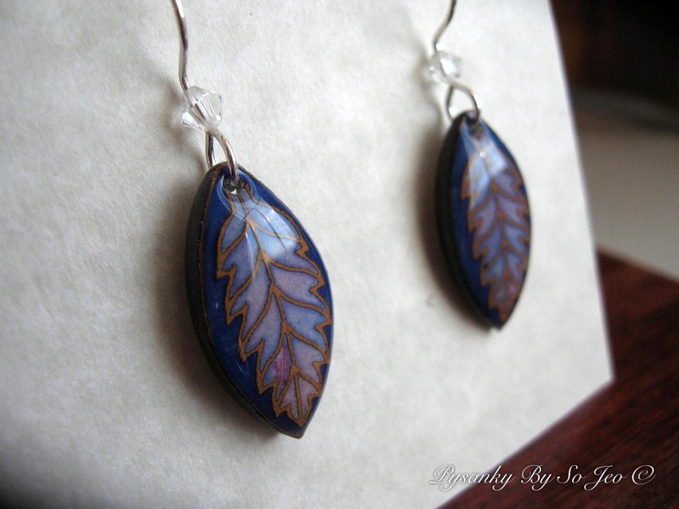 Little Purple Variagated Leaf Earrings Pysanky By So Jeo